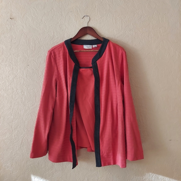 Alfred Dunner Coral and Grey Open Front Sweater with Attached Tank Shell Sz 1X - Picture 1 of 8